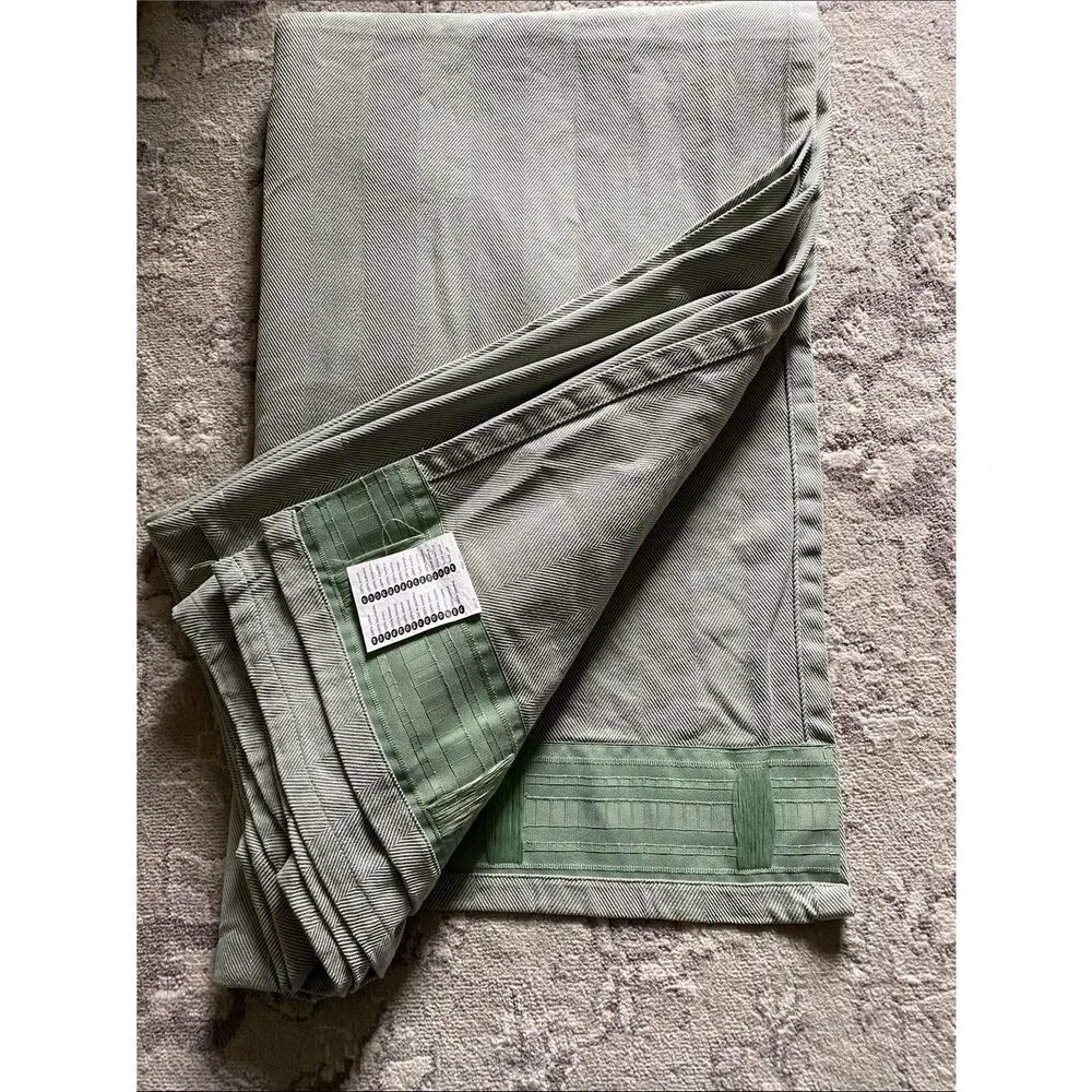 Ikea Herringbone Light Sage Green Curtain Panel set 55x98”